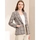 thumbnail image 3 of Blazers para mujer Chaqueta tipo blazer a cuadros con solapa con muesca Boyfriend Albaricoque claro blanco L, 3 of 6