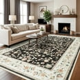 thumbnail image 2 of Jamfeel Area Rugs Vintage Floral Printed Washable Rugs Soft Low Pile Non Slip Carpet for Living Room 4'x6' Black and Pink, 2 of 6