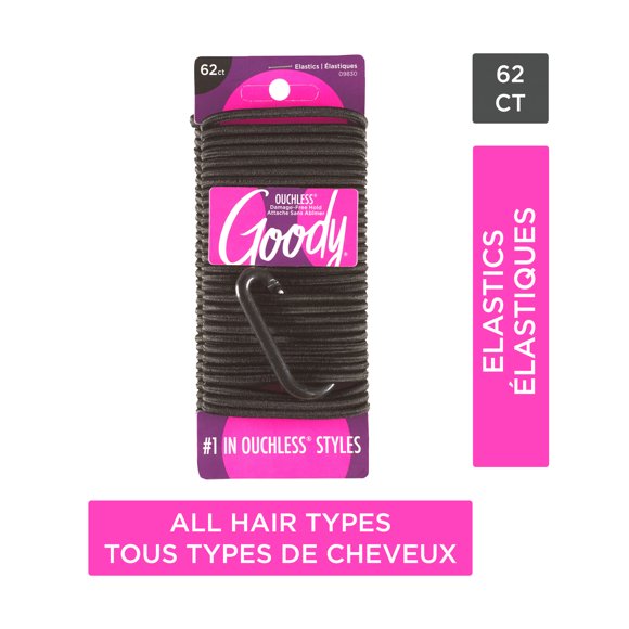 Goody Ouchless Elastics Black - 62 Ct with Carbiner Clip