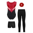 thumbnail image 2 of Hansber Girls Gymnastics Dance Outfits Rhinestone Leotards with Athletic Shorts Leggings And Burgundy&Black 8, 2 of 7