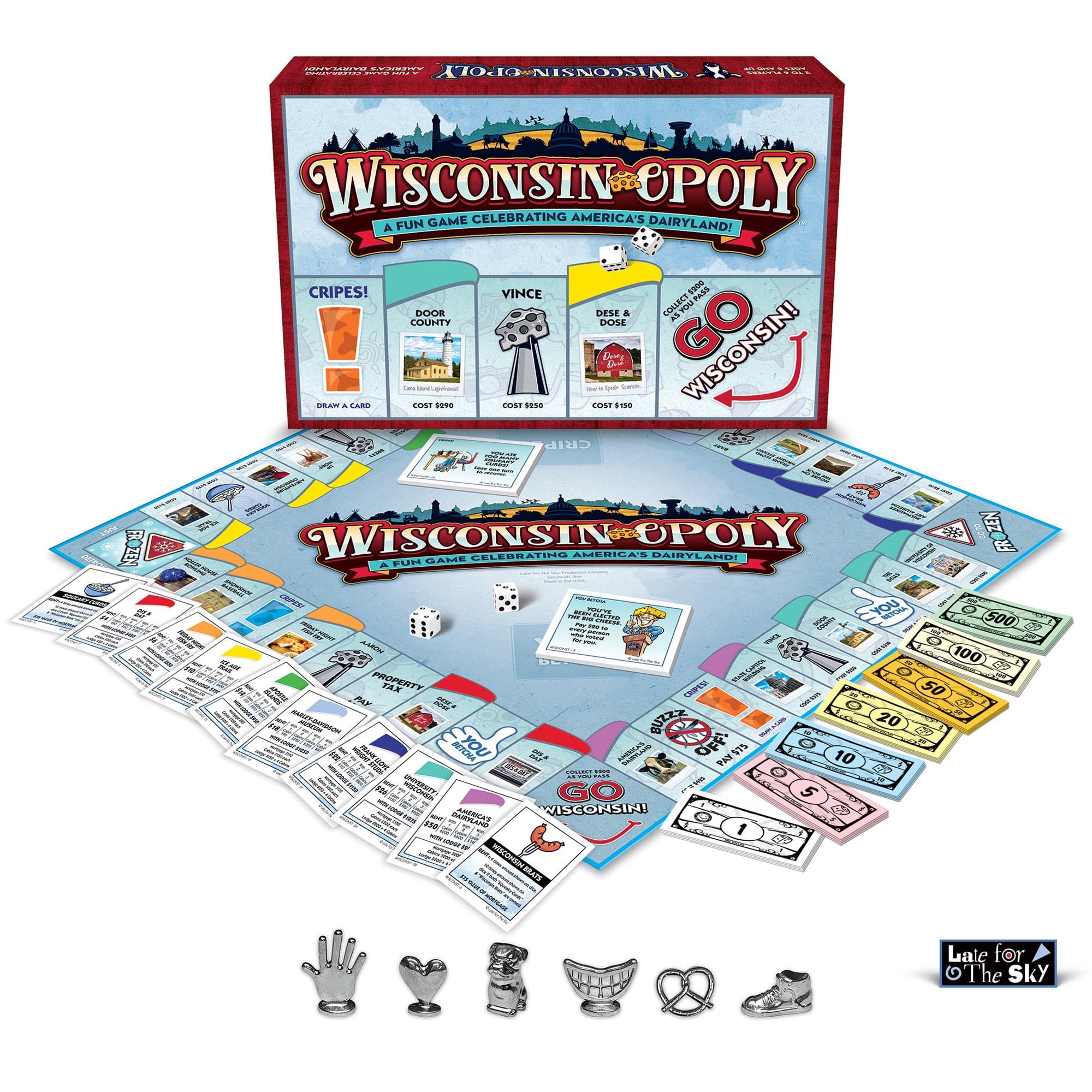 Late For The Sky - Wisconsin-opoly - Classic Board Game with a Wisconsin Twist - 2-6 Players