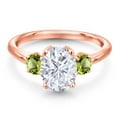 thumbnail image 3 of Gem Stone King 18K Rose Gold Plated Silver White Moissanite and Green Peridot Engagement Ring for Women | 2.70 Cttw | Oval 9X7MM | Gemstone Birthstone | Size 5, 3 of 7