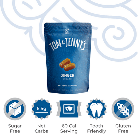 Tom & Jenny’s Soft Caramels Candy SugarFree Caramel Candy 1 Bag Ginger