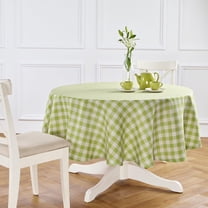 Solino Home Linen Round Tablecloth 60 Inch - 100% Pure Linen Dark Citron and Cream Tablecloth - Morgan Check, Machine Washable Table Cloth for Holiday, New Year