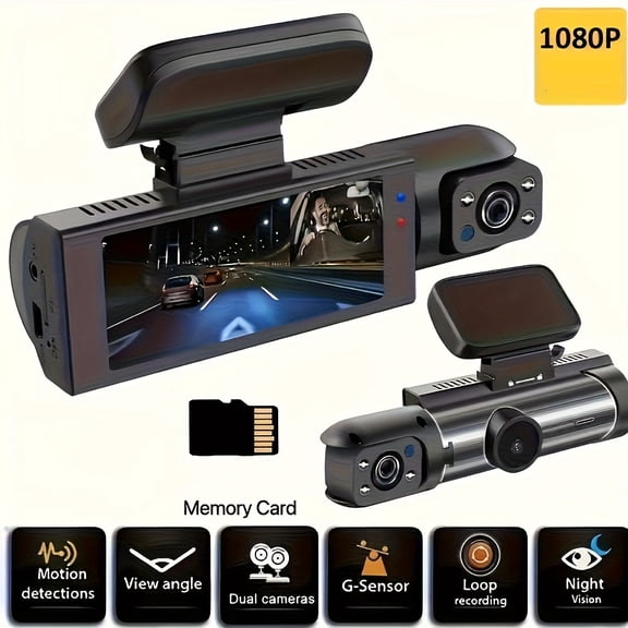 Dash Cam Front and Rear, 1080P Dash Camera for Cars, 3 Channel Car Camera Front Rear and Inside with 32GB Card, Loop Recording, Night Vision, HDR, 24Hr Parking, G-Sensorashboard Video Cam