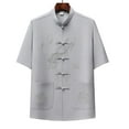 thumbnail image 2 of YLSDY Chinese Clothing Tang Suit - Kung Fu Short Sleeve Shirt for Men Vintage Button Down Shirt Stand Collar Tops Gray XL, 2 of 3