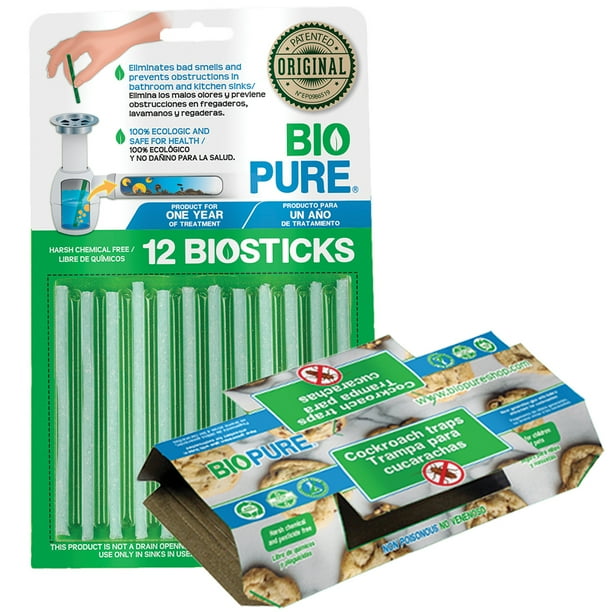 Biostick 12 Pack + Trampas de Pegamento para cucarachas 10 Pack Biopure KIT-BP00001-KIT10-BP00005