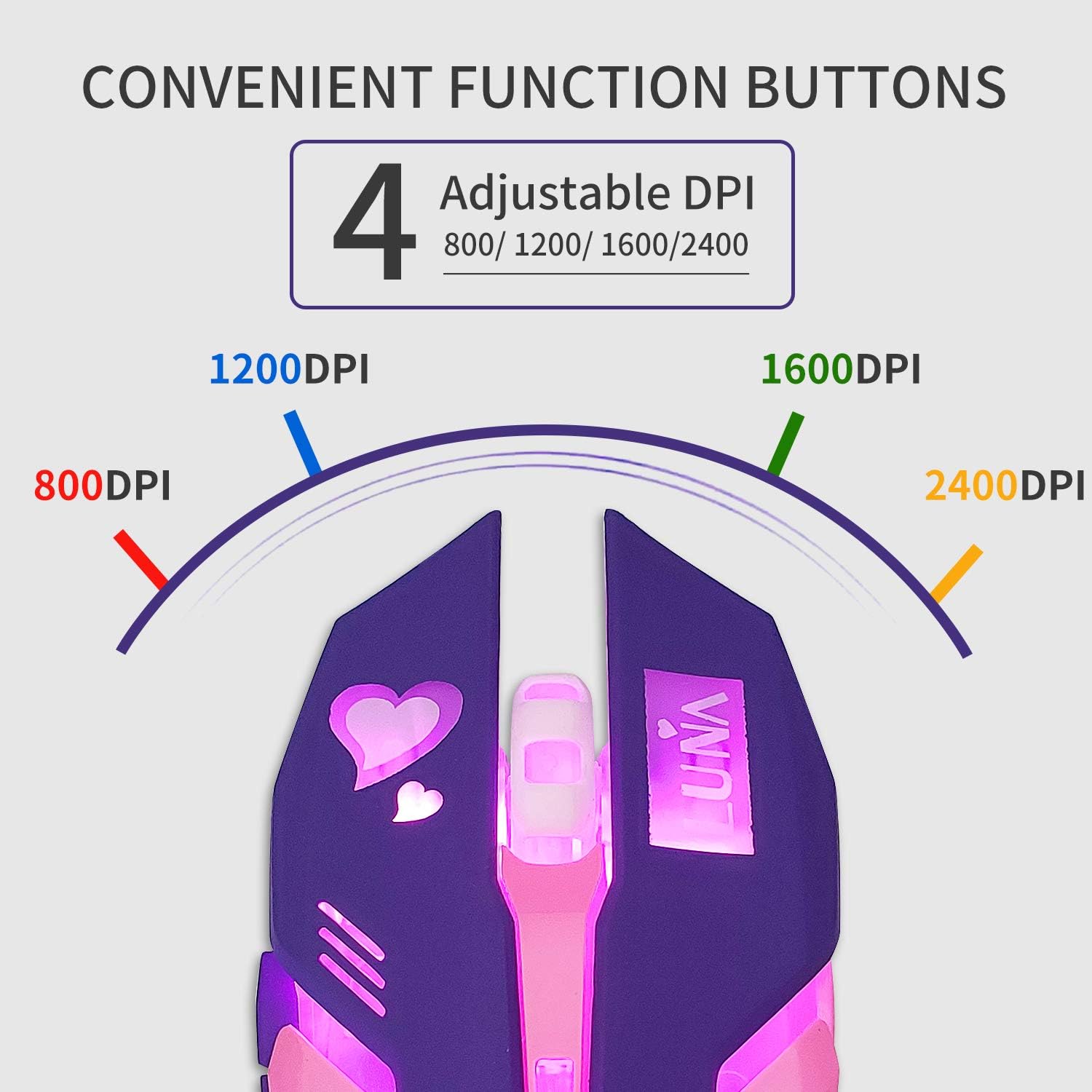 Lovely Wired USB Computer Mouse,7 Colors Backlit,Silent Buttons,3200 DPI,for MacBook,Computer PC,Laptop