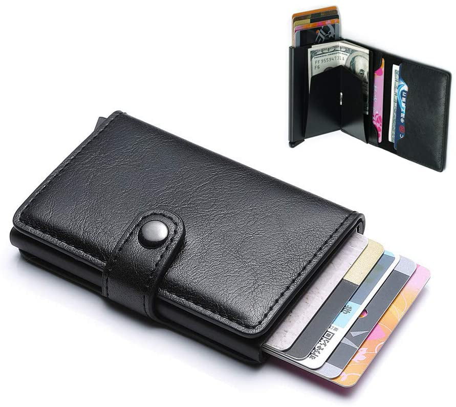 RFID Blocking Card Ejector Slim Genuine Leather Minimalist Wallet with Gift Box 