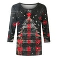 thumbnail image 4 of asdoklhq Christmas Womens Christmas Tops Women's Fashion Casual Color Letters Printing Round Neck 3/4 Sleeve T-shirt Blouse Multicolor 3X, 4 of 5