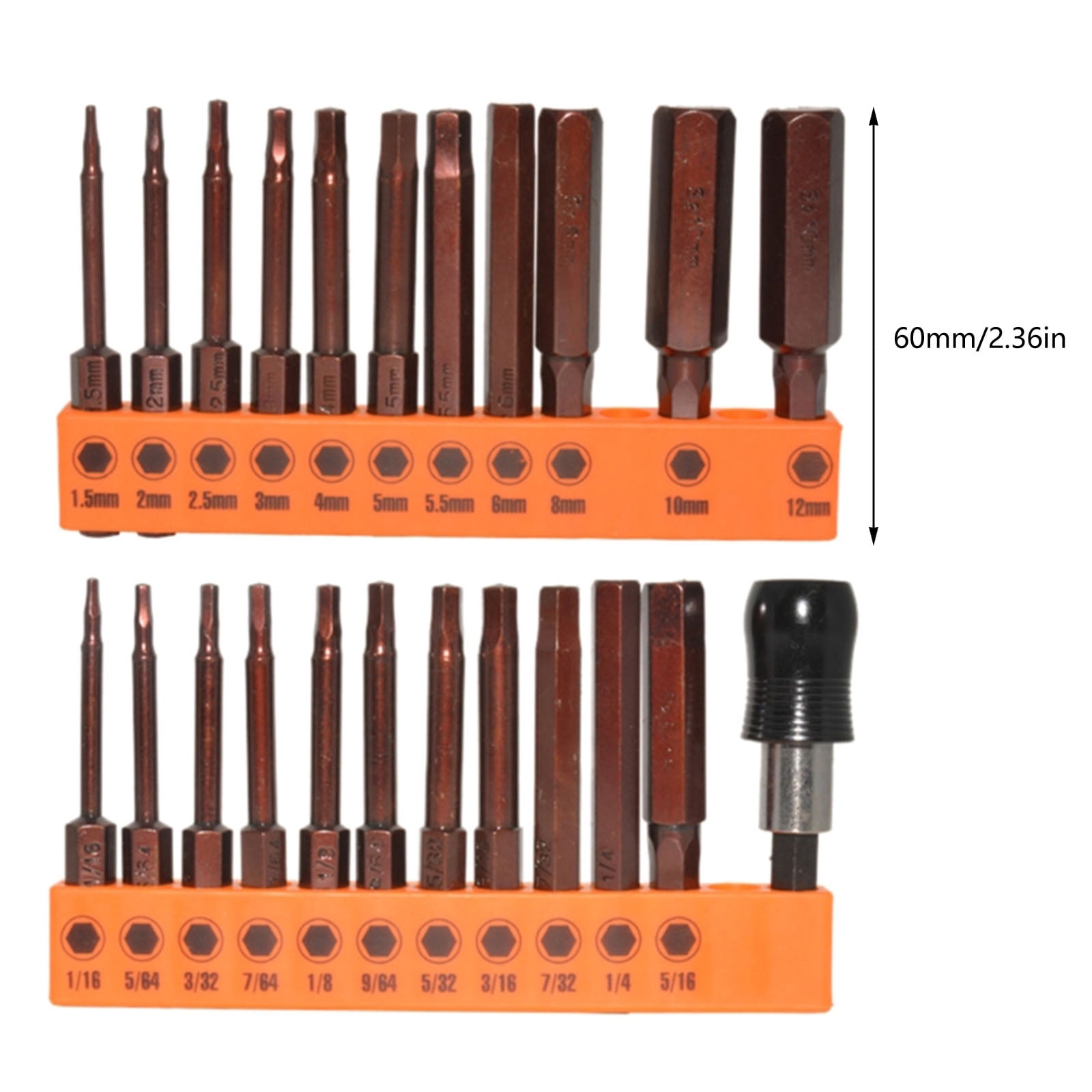 23Pcs/set Drill Bit Hex Head Steel Hex Bit Set 60mm Long Magnetic Screwdriver Bit Allen Wrenches Drill Bit Set
