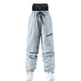 thumbnail image 2 of PXLKNZH Womens Snow Ski Pants Waterproof Outdoor Hiking Insulated Softshell Pants Drawstring High Waisted Snowboard PantsGray,L, 2 of 7