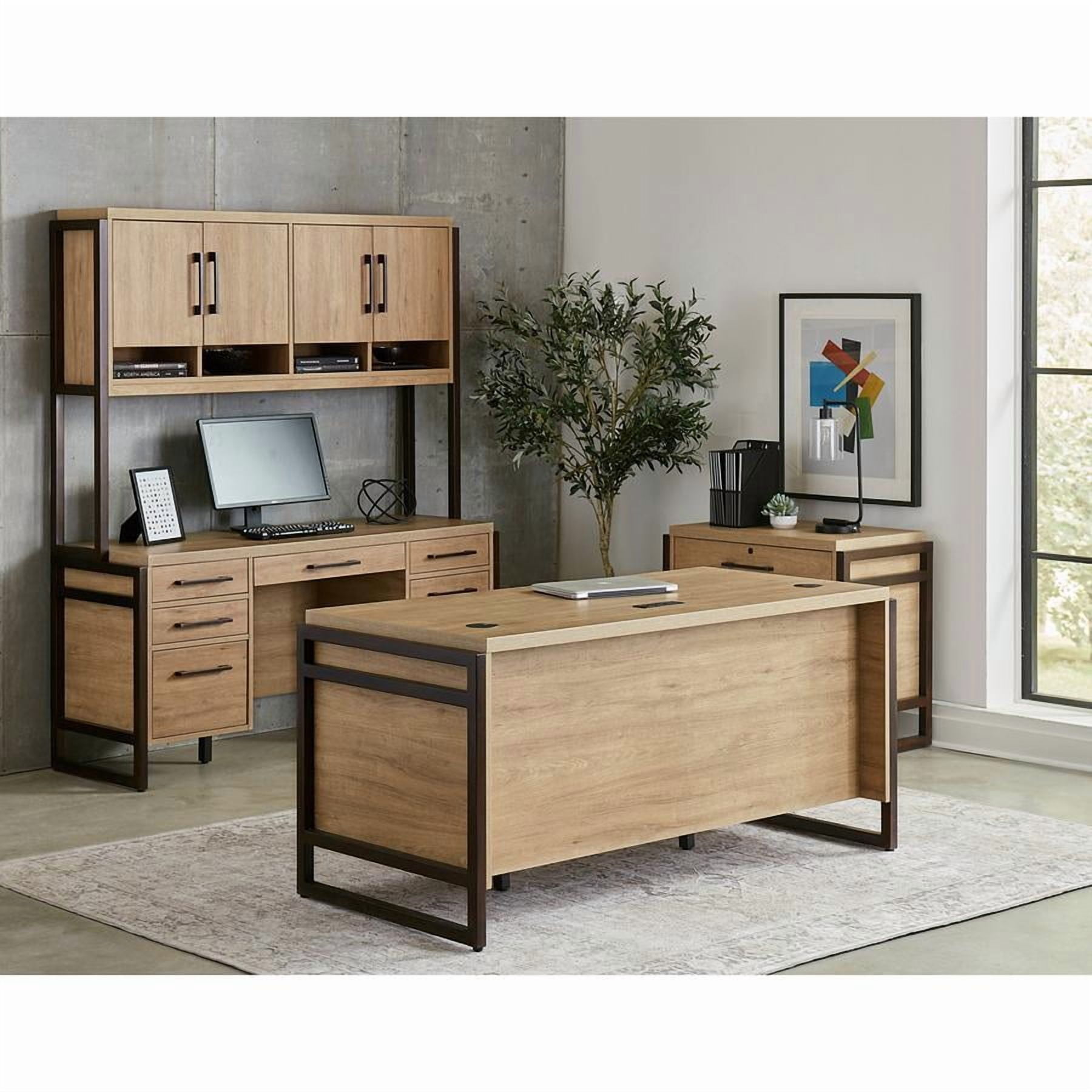 Modern Wood Laminate Double Pedestal Executive Desk  Light Brown