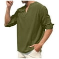 thumbnail image 4 of ZZHZGZ 4Th of July Oversized Men Men's Fashion Solid Color V Neck Long Sleeved Shirt Loose Casual and Linen Men's Shirt Late July Shirts for Men Graphic Tees Xxl, 4 of 8