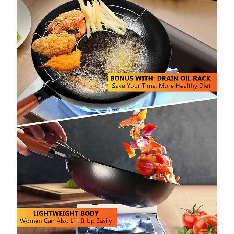 12.6 inch Kibhous Frying Pan with Lid, Nonstick Wok with Lid, Deep Stir Nonstick Pans, Die Cast Scratch Resistant, Smokeless Frying Pan with Glass Lid
