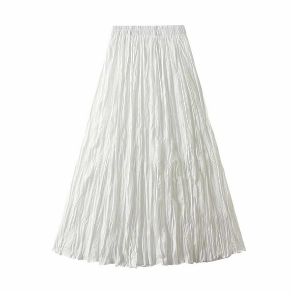 Zunfeo Pleated Skirts for Women High Waist Boho Skirts Summer Casual Maxi Skirts for Vacation Beach White S-L