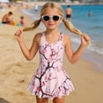 thumbnail image 3 of Xixirimido Pink Butterfly and Cherry Blossom Print Girls Swimsuit One Piece UPF 50+ Skirted Bathing Suit Modest Beach Swim Dress with Built-in Shorts for Kids, 3-4 Years, 3 of 7
