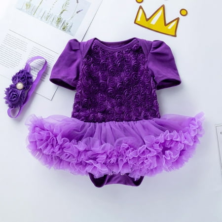 

Binmer Toddler Baby Girls Net Yarn Solid Color Rose Flower Romper Jumpsuit Short Skirt