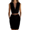 thumbnail image 2 of ClodeEU Women's V Neck Sleeveless Midi Work Dress with Waist Belt，Business Casual Office Dress Black,Women's Plus L, 2 of 7