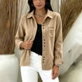 thumbnail image 3 of Zpanxa Fleece Jacket Women Corduroy Button Front Long Sleeve Shirt Jacket Loose Fit Solid Color Casual Lightweight with Pockets Fall Outerwear, 3 of 7