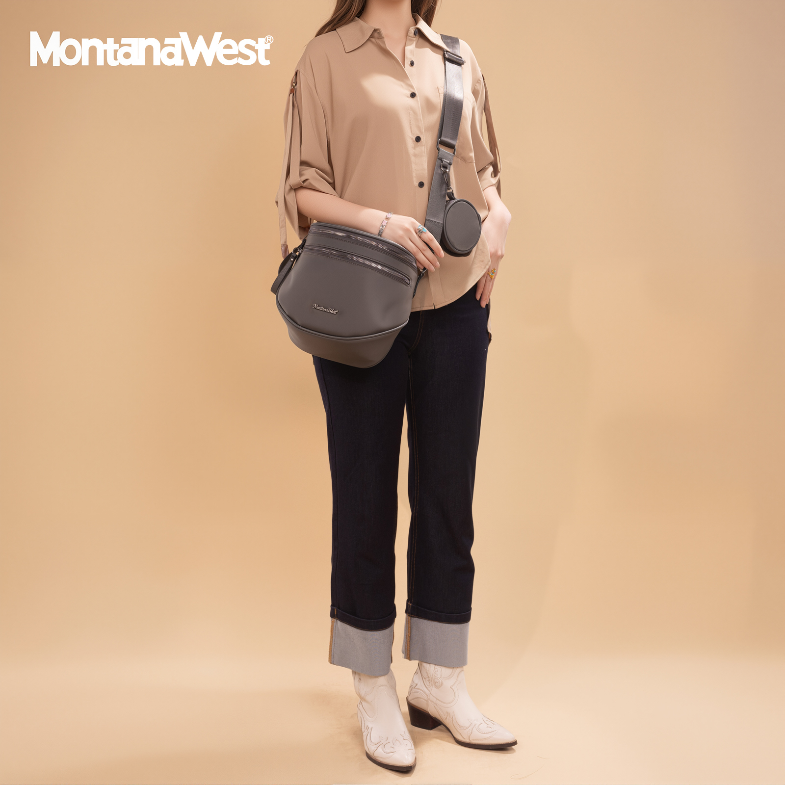Montana West Large Crossbody Bags for Women Bum Bag Sling Purse with Adjustable Strap, Grey