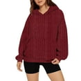 thumbnail image 2 of BiZtdJrK Knitting Hoodies for Women Lightweight Long Sleeve Textured Sweatshirts Loose Fashion Fall Pullover with Pocket Red M, 2 of 8