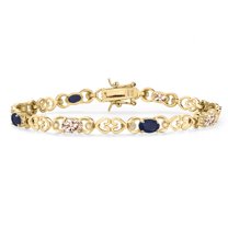 Gem Stone King 18K Yellow Gold Plated Silver Peach Morganite and Blue Sapphire and Lab Grown Diamond Bracelet for Women | 4.23 Cttw | Gemstone October Birthstone | Oval 6X4MM | Length 7.25 inches