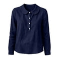 thumbnail image 4 of Hurxie Womens Collar Button Down Shirts Short Sleeve Summer Casual Babydoll Blouse Cute Trendy Cotton Preppy Tops Dark Blue,2XL, 4 of 7