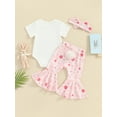 thumbnail image 4 of Jxzom Infant Baby Girl My First Easter Outfit 3 6 12 18 Months Short Sleeve Letter Print Romper Flare Pants Headband 3Pcs Clothes Set, 4 of 8
