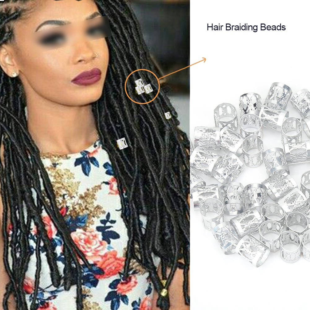 FAGINEY 3 Types Adjustable Metal Hair Braid Beads Rings Cuff Hair