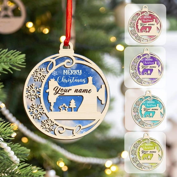 Personalized Sewing Machine Christmas Ornament 2025, Sewing Acrylic 2D Ornament, Sewing Flower Machine Shaped Ornament, Sew & Stitch Sewing Machine Christmas Ornament (NSew 6) - 3984 (Blue)
