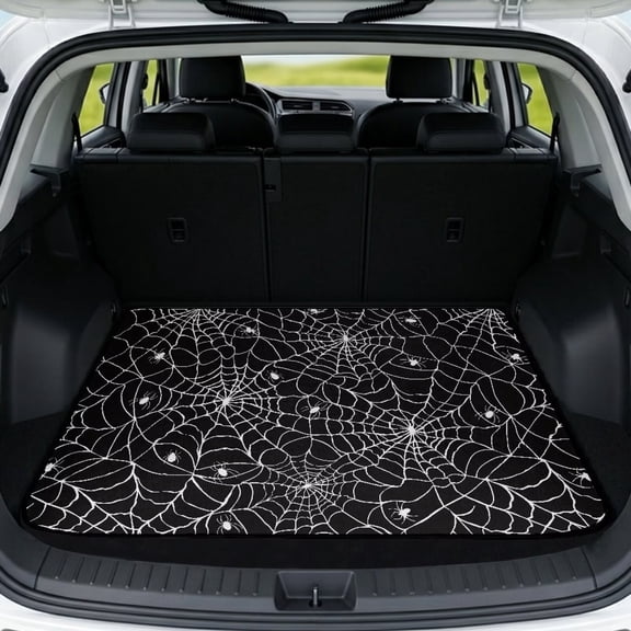 HUISEFOR Spider Web Car Trunk Mat 29" x 39" Non-Slip Halloween Design All Weather Trunk Protection Cargo Liner Removable Automotive Accessories for Most Cars SUV