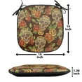 thumbnail image 5 of Sugar Skull Chair Seating Cushion Set of 12, Autumn Colored Flowers and Leaves Patterns in Smily Head Bones, Seat Pads with Anti-slip Backing, 16"x16", Pale Green Yellow Orange, by Ambesonne, 5 of 7