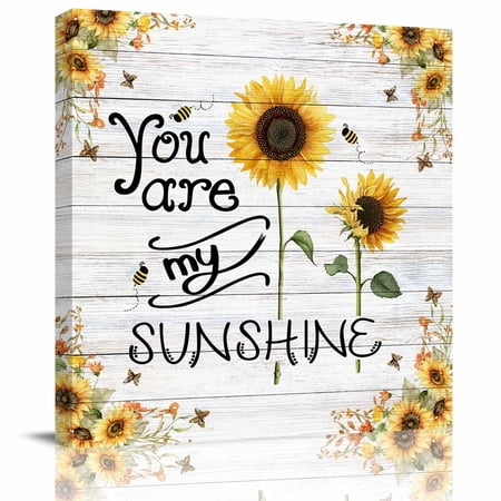 Canvas Print Wall Art Oil Paintings You Are My Sunshine Words on Farm Wood Picture Prints Artwork for Living Room Kitchen Bathroom Bedroom