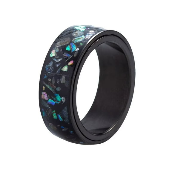 PAMTIER Men's Stainless Steel 8MM Creative Abalone Shell Rotatable Ring for Anxiety Black Size 8