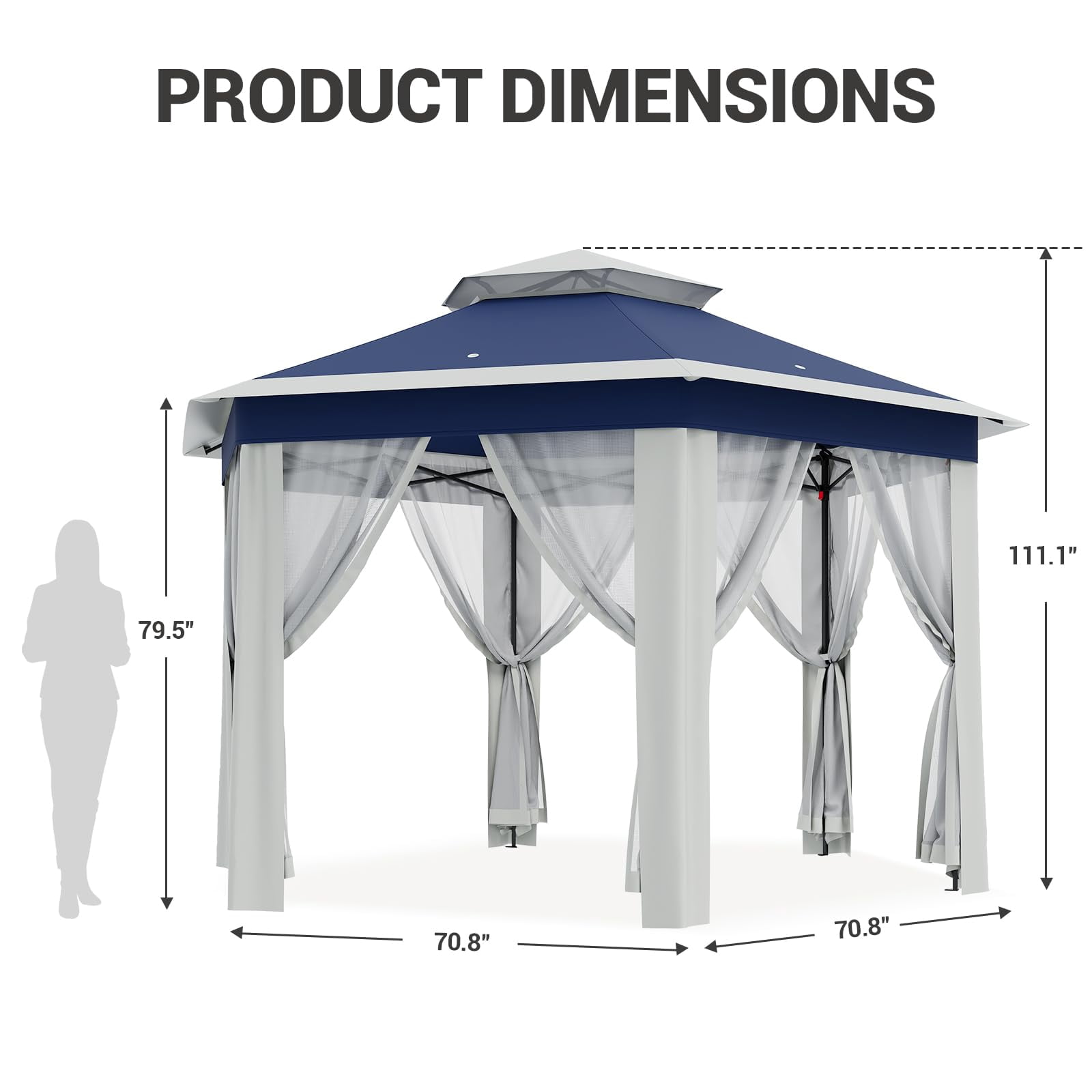 TROPOW Gazebos for Gardens,All Seasons Gazebos,with Adjustable Heights,Outdoor Gazebo for Backyard & Patio Furniture,Pop Up Tent,Blue