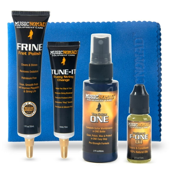 Kit de limpieza y cuidado de guitarras MusicNomad de 5 piezas con limpiador y paño
