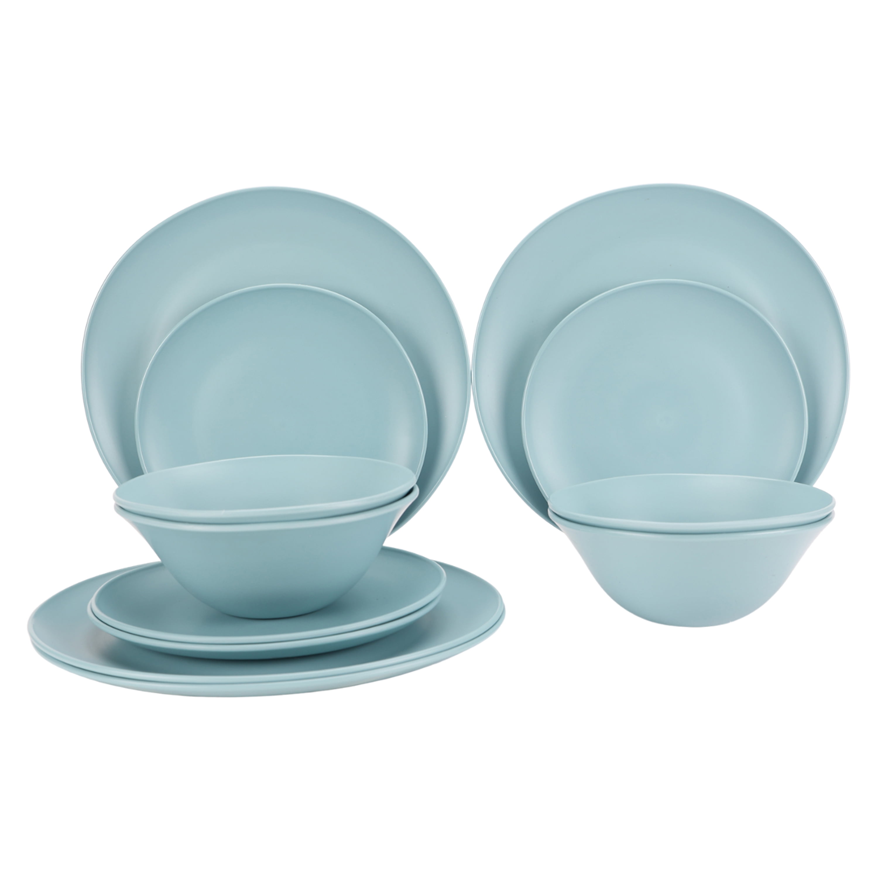 (4 pack) Mainstays Blue 12-Piece Dinnerware Set, Eco-Friendly Recycled Plastic