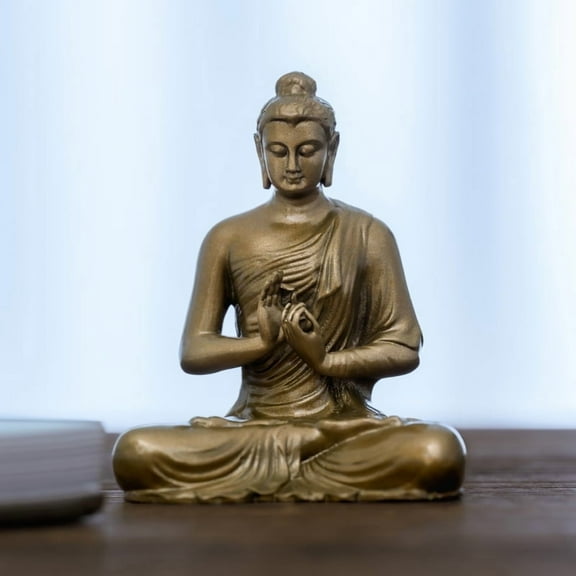 Handcrafted Shakyamuni Buddha Statue Vintage Brass 2.60in Insight & Calmness Thoughtful Gift for Desk Decor