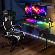 GTRACING Lumina Elite LED Gaming Desk with USB and Power Outlets, for Home and Office, Monitor Stand and Wireless Charging, Black