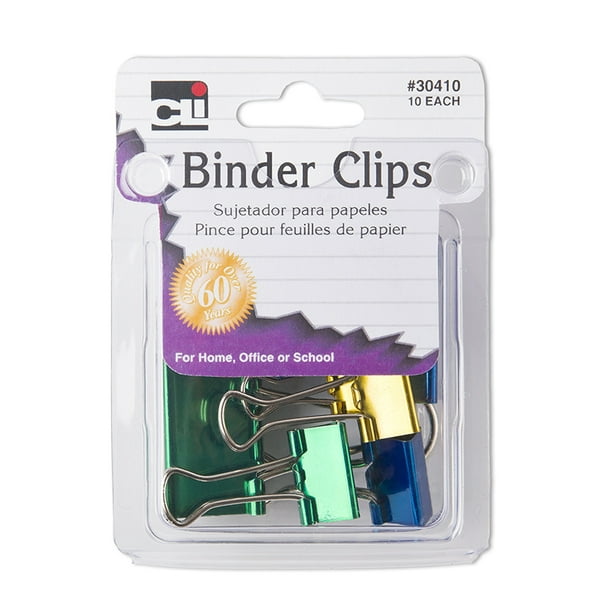 Binder Clips, Assorted Sizes In Metallic Colors, Pack Of 10
