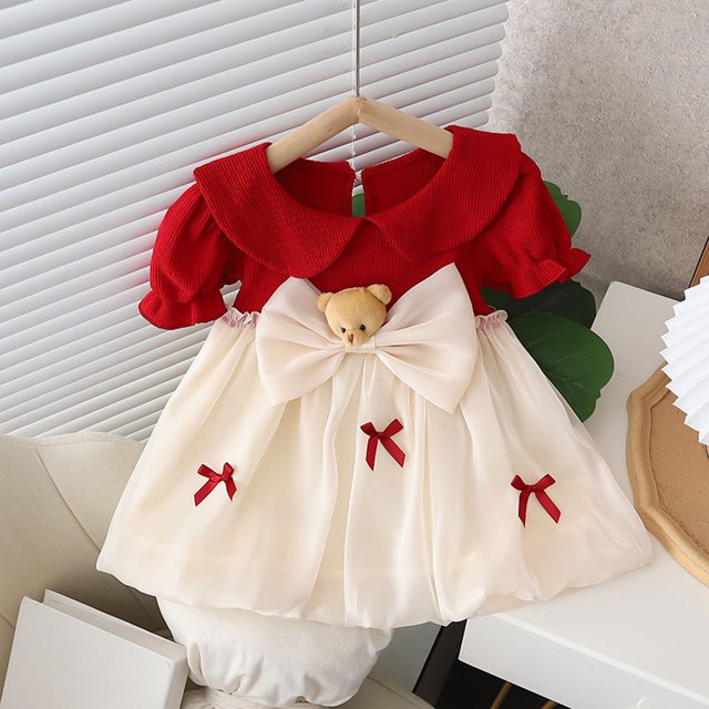 Catégorie de Produit Robes pour Filles - Robe Estivale Ludique à Nœud avec Dessin Animé pour Enfants