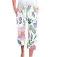 thumbnail image 2 of BiZtdJrK Summer Capri Pants for Women Boho Floral Print Casual Straight Leg Pants High Waisted Drawstring Beach Lounge pants with Pockets Multicolor#2 S, 2 of 5