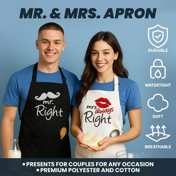 Aspire 2 PCS Embroidered Apron Set for Couples, Adjustable Cooking Aprons for Engagement, Wedding - Lip and Beard