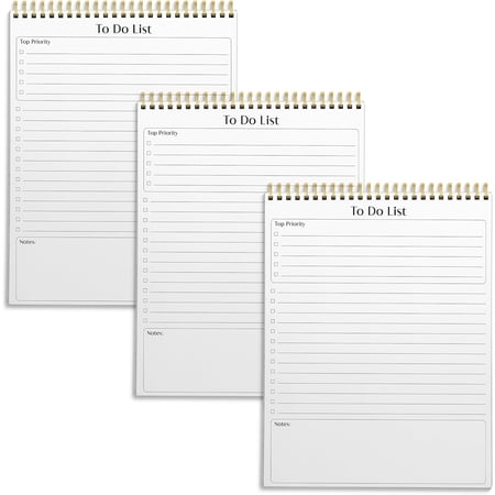 To Do List Notepad, 8.5" x 11", Planning Note Pad, 50 Sheets, Double Wire Spiral, Daily Agenda Productivity Checklist Organizer,(3 Pack)