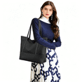 thumbnail image 2 of Tanyzvel Women’s Work Laptop Two Tone Tote Bag, Waterproof Nylon PU Wide Handle Zipper Office Handbag, 2 of 5