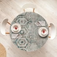 thumbnail image 4 of Ambesonne Geometric Fitted Round Tablecloth, Weathered Look Grunge Art, 56"- 60" Diameter, Teal Pale Grey Warm Taupe, 4 of 5