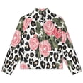 thumbnail image 4 of Jackets for Women Winter Coat Jackets Flannel Stand Collar Jacket(Pink Roses Leopard Print Fabric,Size:S-4XL), 4 of 7