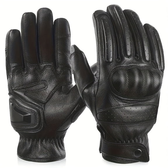 Retro motorcycle and riding gloves - breathable PU leather, touchscreen compatible, adjustable wristband, reinforced grip - men's and women's summer outdoor sports gloves (classic black)
