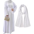 thumbnail image 3 of Vestido Abaya musulmán para mujer, conjunto de tres piezas, bata de oración islámica, frente abierto, vestido maxi cárdigan fluido, 3 of 5